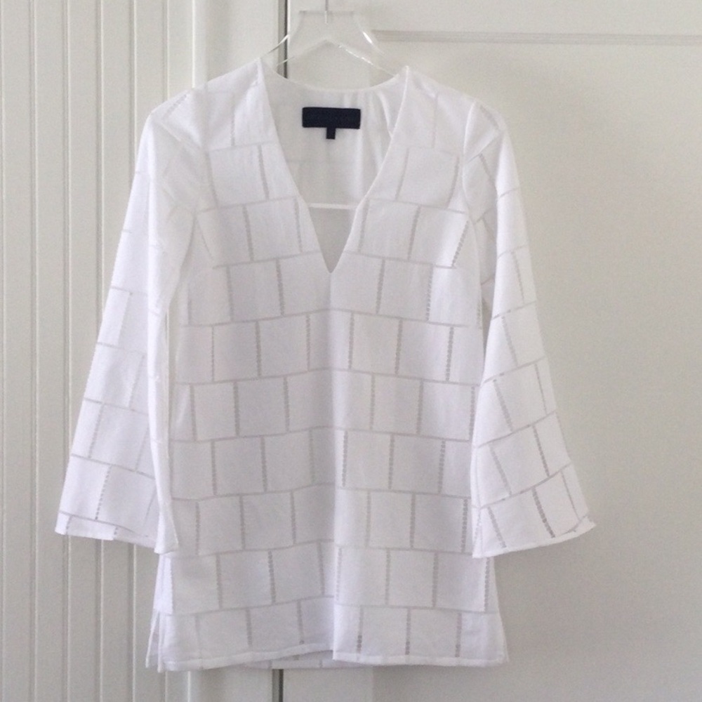 Kendall + Kylie Long-Sleeve Grid-Lace White Mini Dress